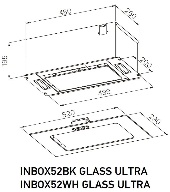 Вытяжка кухонная MEFERI INBOX52BK GLASS ULTRA, 52 см, встраиваемая, черная, стекло, производительность 900 м3/ч, 3 скорости, низкий уровень шума, режимы отвод и рециркуляция, гарантия 3 года