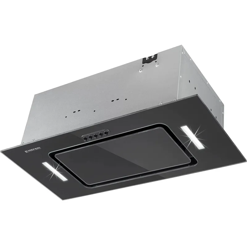 Вытяжка кухонная MEFERI INBOX60BK GLASS ULTRA, 60 см, встраиваемая, черная, стекло, производительность 900 м3/ч, 3 скорости, низкий уровень шума, режимы отвод и рециркуляция, гарантия 3 года