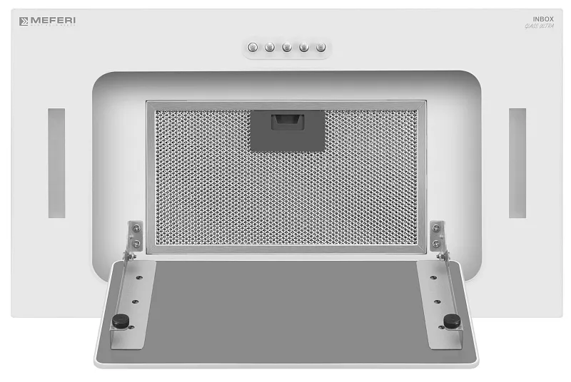 Вытяжка кухонная MEFERI INBOX52WH GLASS ULTRA, 52 см, встраиваемая, белая, стекло, производительность 900 м3/ч, 3 скорости, низкий уровень шума, режимы отвод и рециркуляция, гарантия 3 года