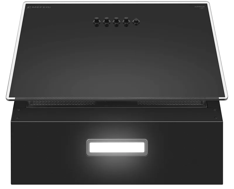Вытяжка кухонная MEFERI AIRBOX45BK LIGHT, 45 см, наклонная, черная, стекло, производительность 650 м3/ч, 3 скорости, низкий уровень шума, режимы отвод и рециркуляция, гарантия 3 года