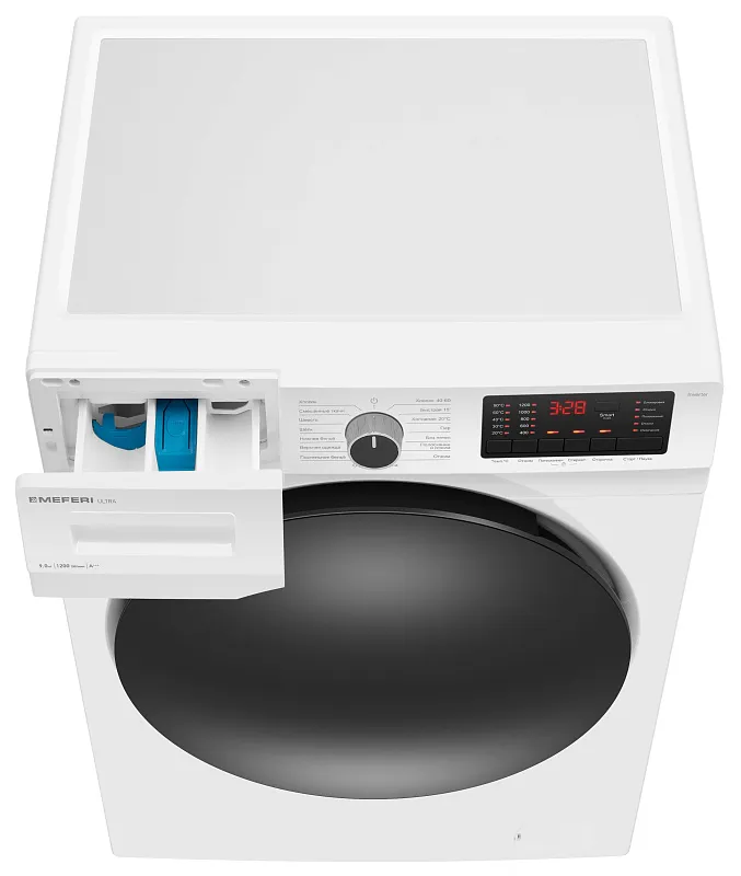 Стиральная машина с инвертором и паром MEFERI MFW091216WH ULTRA отдельностоящая белая, загрузка 9 кг