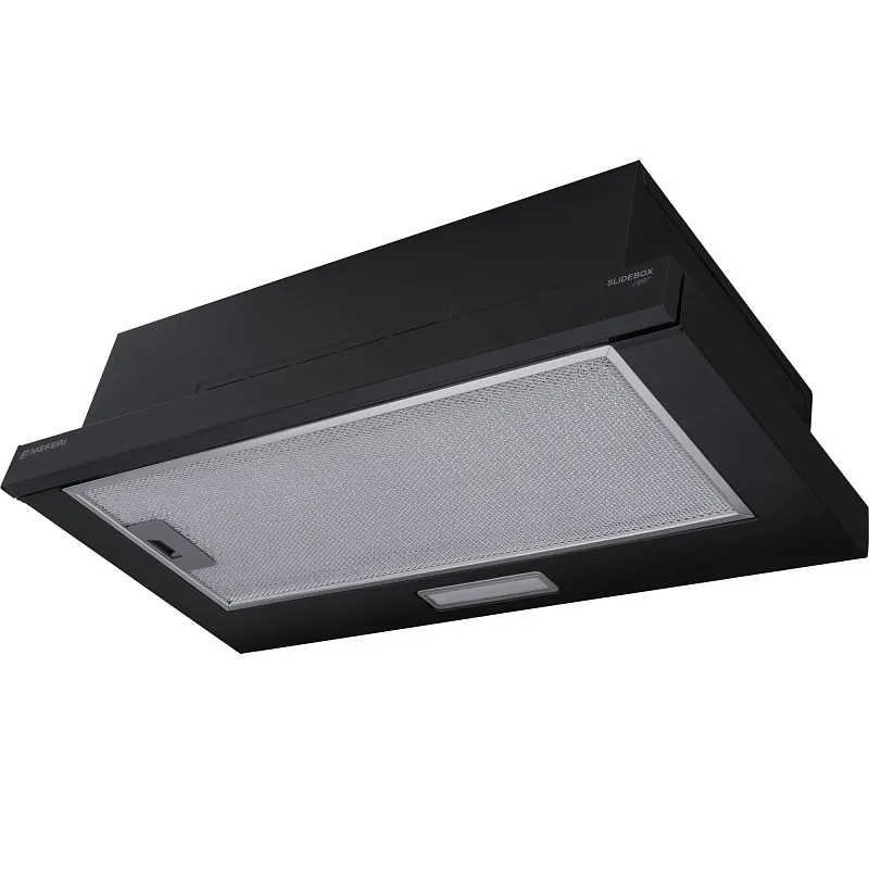 Вытяжка телескопическая кухонная MEFERI SLIDEBOX60BK LIGHT, 60 см, черный, производительность 650 м3/ч, 2 скорости, низкий уровень шума, режимы отвод и рециркуляция, гарантия 3 года