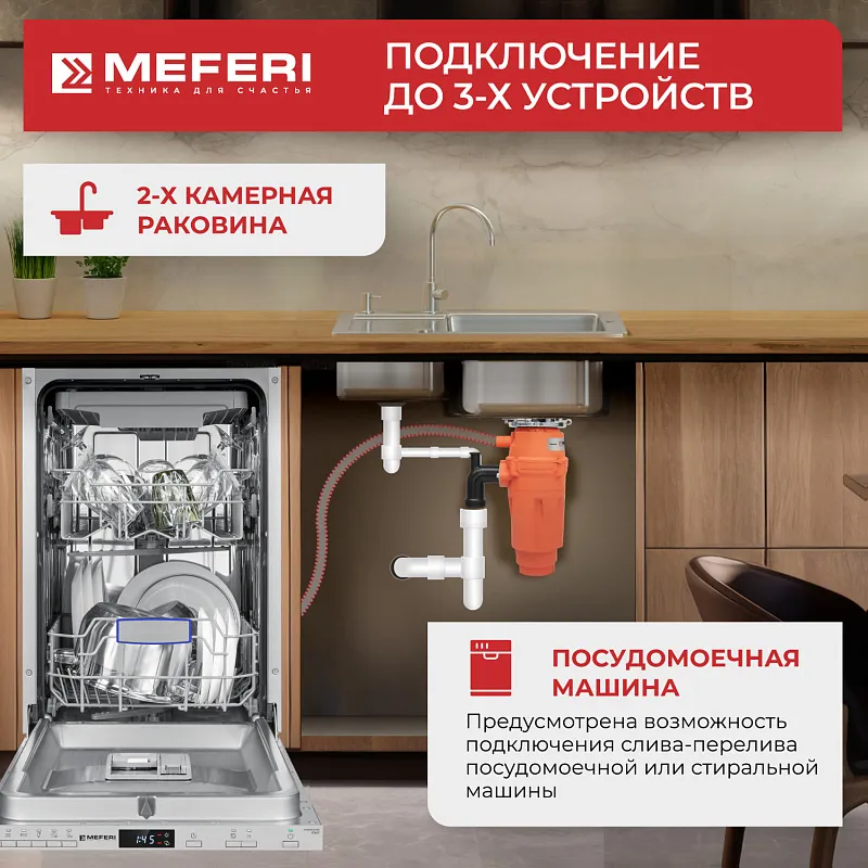 Измельчитель пищевых отходов узкий MEFERI MFD560 SLIM ULTRA с беспроводной кнопкой в комплекте