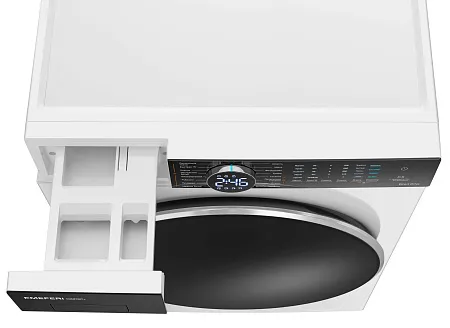 Стиральная машина с сушкой 2 в 1, инвертором и паром MEFERI MFWD1071216WH COMFORT PLUS black door отдельностоящая белая, с прямым приводом, загрузка 10 кг стирка, 7 кг сушка Стиральная машина с сушкой 2 в 1, инвертором и паром MEFERI MFWD1071216WH COMFORT PLUS black door отдельностоящая белая, с прямым приводом, загрузка 10 кг стирка, 7 кг сушка