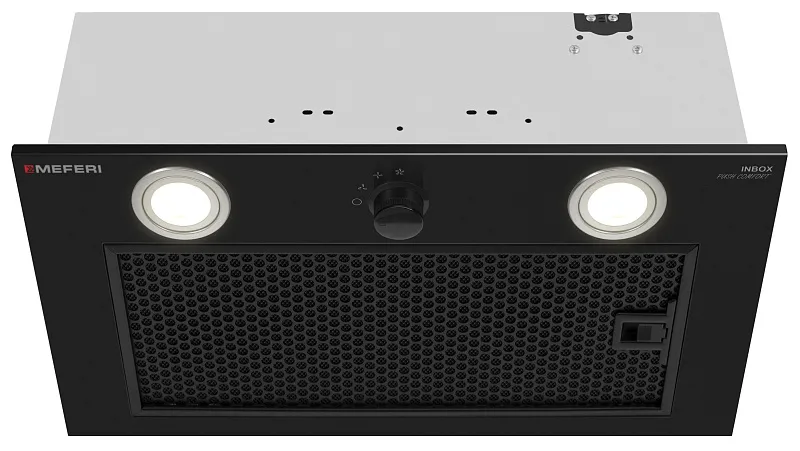 Вытяжка кухонная MEFERI INBOX52BK PUSH COMFORT, 52 см, встраиваемая, черная, производительность 950 м3/ч, 3 скорости, с утапливаемым переключателем, низкий уровень шума, режимы отвод и рециркуляция, гарантия 3 года