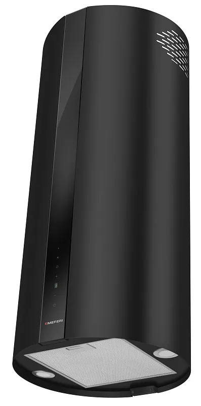 Вытяжка кухонная цилиндрическая островная MEFERI TUBE40BK ISLA COMFORT PLUS, 40 см, черная, производительность 1200 м3/ч, 5 скоростей, режимы отвод и рециркуляция, сенсорное управление, гарантия 3 года