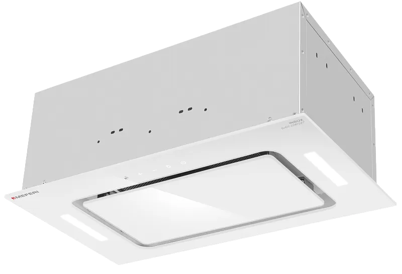 Фото vytyazhka_polnovstraivaemaya_inbox52wh_glass_comfort на сайте meferi-home.ru Вытяжка кухонная MEFERI INBOX52WH GLASS COMFORT, 52 см, встраиваемая, белая, стекло, производительность 950 м3/ч, 3 скорости, низкий уровень шума, режимы отвод и рециркуляция, пульт дистанционного управления, гарантия 3 года - изображение vytyazhka_polnovstraivaemaya_inbox52wh_glass_comfort