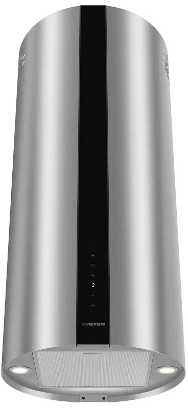 Вытяжка кухонная цилиндрическая островная MEFERI TUBE40IX ISLA COMFORT PLUS, 40 см, серая, производительность 1200 м3/ч, 5 скоростей, режимы отвод и рециркуляция, сенсорное управление, гарантия 3 года