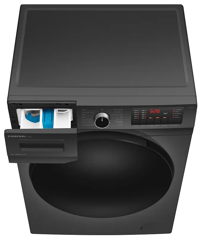 Стиральная машина с инвертором и паром MEFERI MFW091216GR ULTRA отдельностоящая серая, загрузка 9 кг