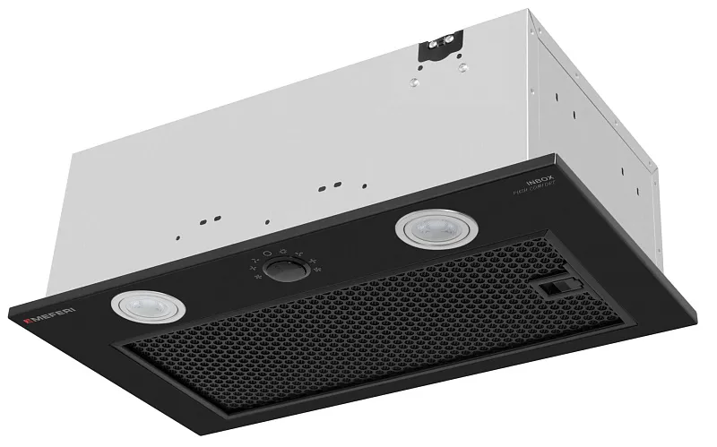 Фото vytyazhka_polnovstraivaemaya_inbox52bk_push_comfort на сайте meferi-home.ru Вытяжка кухонная MEFERI INBOX52BK PUSH COMFORT, 52 см, встраиваемая, черная, производительность 950 м3/ч, 3 скорости, с утапливаемым переключателем, низкий уровень шума, режимы отвод и рециркуляция, гарантия 3 года - изображение vytyazhka_polnovstraivaemaya_inbox52bk_push_comfort