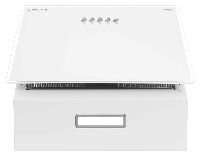 Вытяжка кухонная MEFERI AIRBOX45WH LIGHT, 45 см, наклонная, белая, стекло, производительность 650 м3/ч, 3 скорости, низкий уровень шума, режимы отвод и рециркуляция, гарантия 3 года
