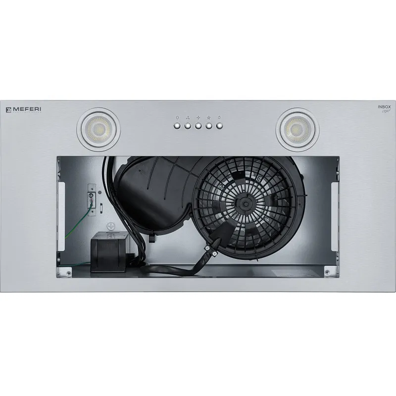 Вытяжка кухонная MEFERI INBOX60IX LIGHT, 60 см, встраиваемая, серая, производительность 650 м3/ч, 3 скорости, низкий уровень шума, режимы отвод и рециркуляция, гарантия 3 года