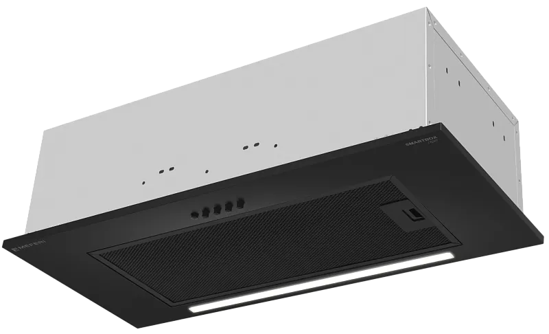 Вытяжка кухонная MEFERI SMARTBOX60BK LIGHT, 60 см, встраиваемая, черная, производительность 650 м3/ч, 3 скорости, низкий уровень шума, режимы отвод и рециркуляция, гарантия 3 года - изображение vytyazhka_polnovstraivaemaya_smartbox60bk_light  